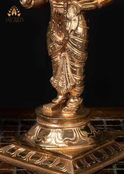 12" Bronze Goddess Abhirami Statue Four-Armed Divine Mother