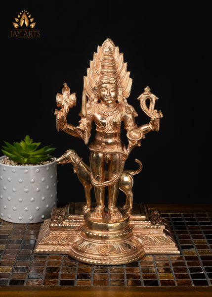 12" Bronze Bhairava Statue Fierce Form of Shiva with His Sacred Dog