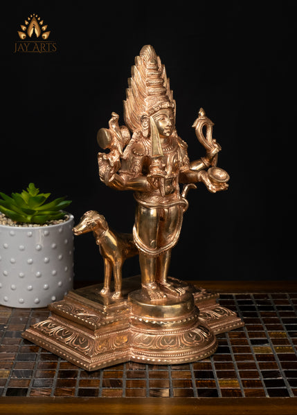12" Bronze Bhairava Statue Fierce Form of Shiva with His Sacred Dog