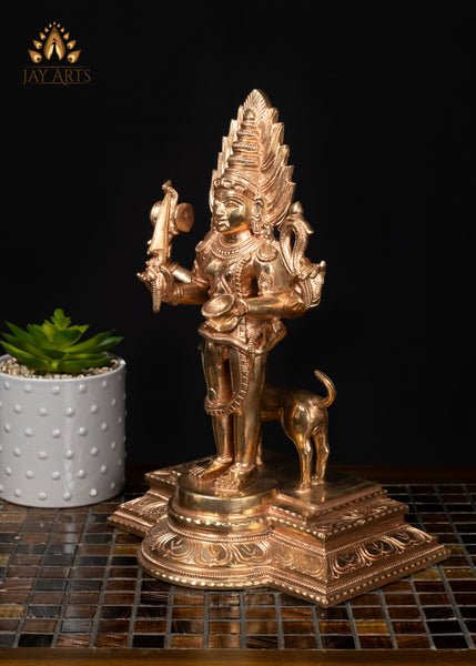 12" Bronze Bhairava Statue Fierce Form of Shiva with His Sacred Dog