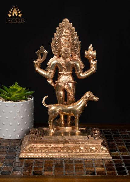 12" Bronze Bhairava Statue Fierce Form of Shiva with His Sacred Dog