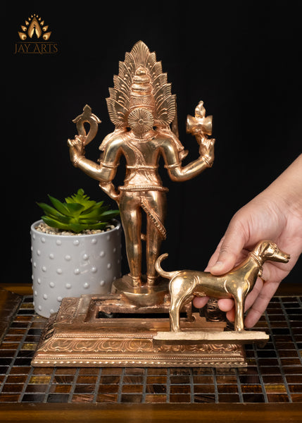 12" Bronze Bhairava Statue Fierce Form of Shiva with His Sacred Dog
