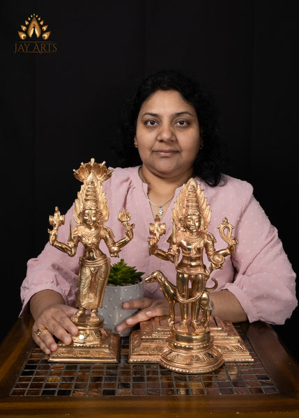 12" Bronze Standing Mariamman Statue Hindu Goddess with Five-Headed Cobra Hood
