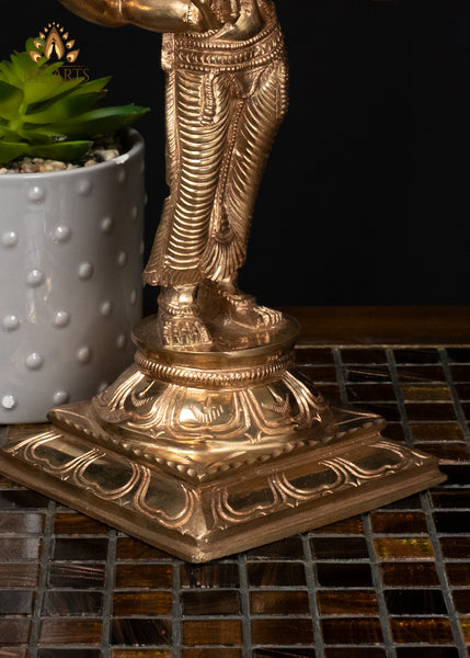 12" Bronze Standing Mariamman Statue Hindu Goddess with Five-Headed Cobra Hood