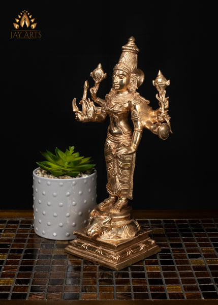12" Bronze Goddess Durga Statue Standing on Bull with Eight Arms & Sacred Weapons