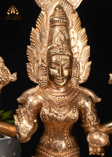 12" Panchaloham Bronze Narayani Statue Hindu Goddess with Serpent Canopy & Vishnu Symbols