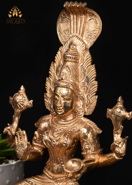 12" Panchaloham Bronze Narayani Statue Hindu Goddess with Serpent Canopy & Vishnu Symbols