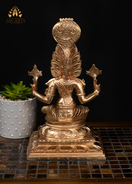 12" Panchaloham Bronze Narayani Statue Hindu Goddess with Serpent Canopy & Vishnu Symbols