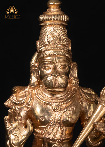 12" Divine Bronze Hanuman Statue with Gada in Abhaya Mudra