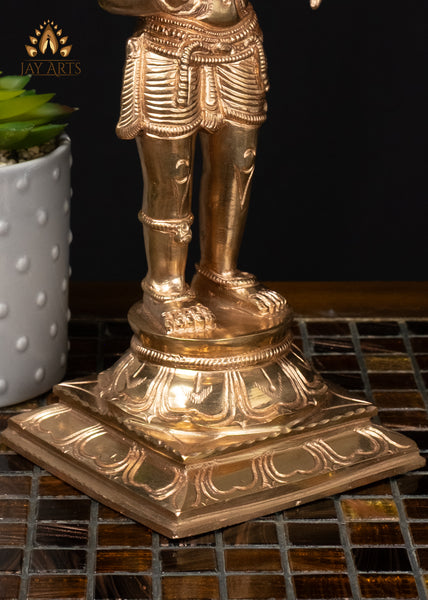 12" Divine Bronze Hanuman Statue with Gada in Abhaya Mudra