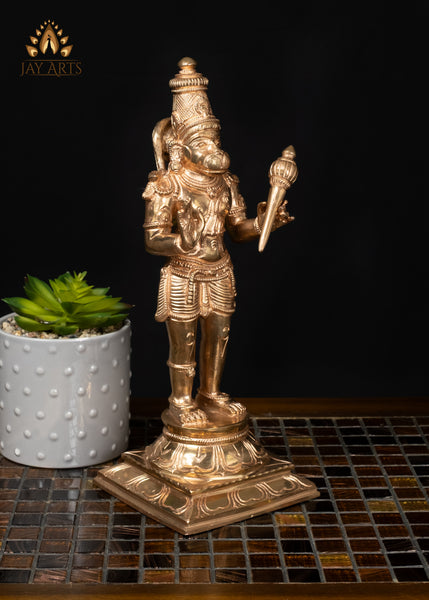 12" Divine Bronze Hanuman Statue with Gada in Abhaya Mudra