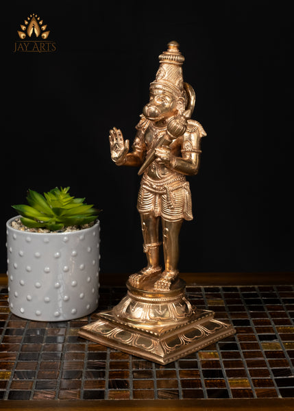 12" Divine Bronze Hanuman Statue with Gada in Abhaya Mudra