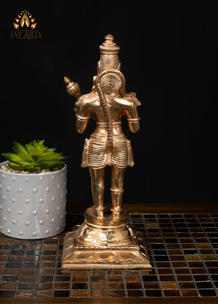 12" Divine Bronze Hanuman Statue with Gada in Abhaya Mudra