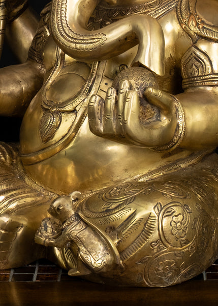 Majestic Seated Brass Ganesha Statue in Abhaya Mudra Holding Axe and Noose 20"