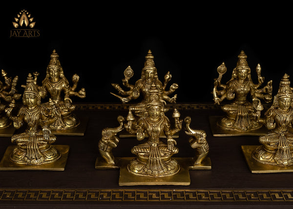 5" Brass Ashta Lakshmi Idols (Set of 8 statues)