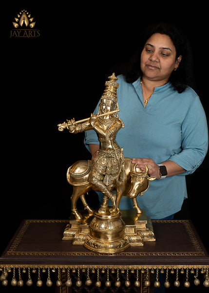 Lord Kesava with a Cow 25" Brass Krishna Statue