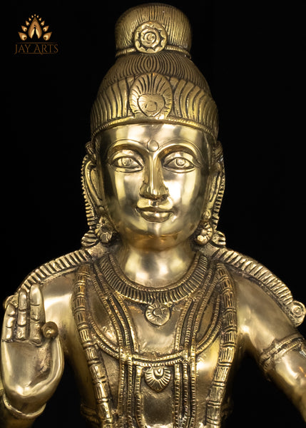 24" Brass Lord Ayyappa Seated Statue in Yogic Form - Symbol of Spiritual Grace