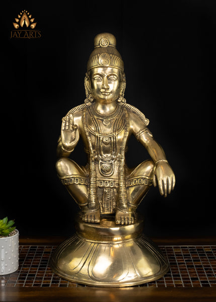 24" Brass Lord Ayyappa Seated Statue in Yogic Form - Symbol of Spiritual Grace