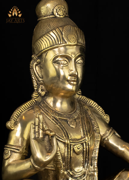 24" Brass Lord Ayyappa Seated Statue in Yogic Form - Symbol of Spiritual Grace