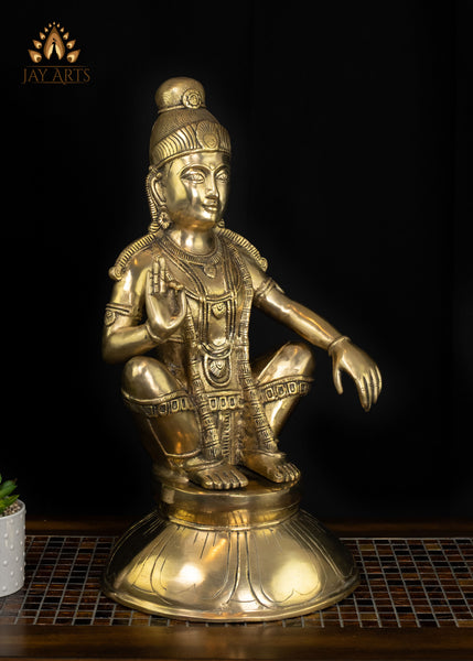 24" Brass Lord Ayyappa Seated Statue in Yogic Form - Symbol of Spiritual Grace