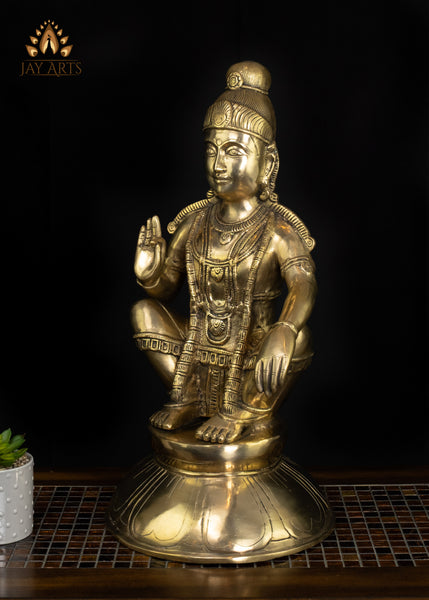24" Brass Lord Ayyappa Seated Statue in Yogic Form - Symbol of Spiritual Grace