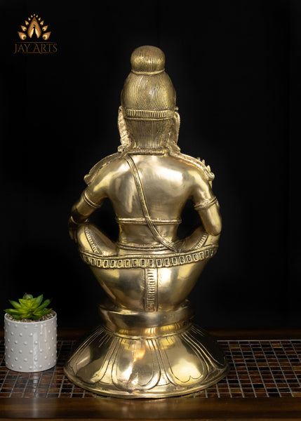 24" Brass Lord Ayyappa Seated Statue in Yogic Form - Symbol of Spiritual Grace