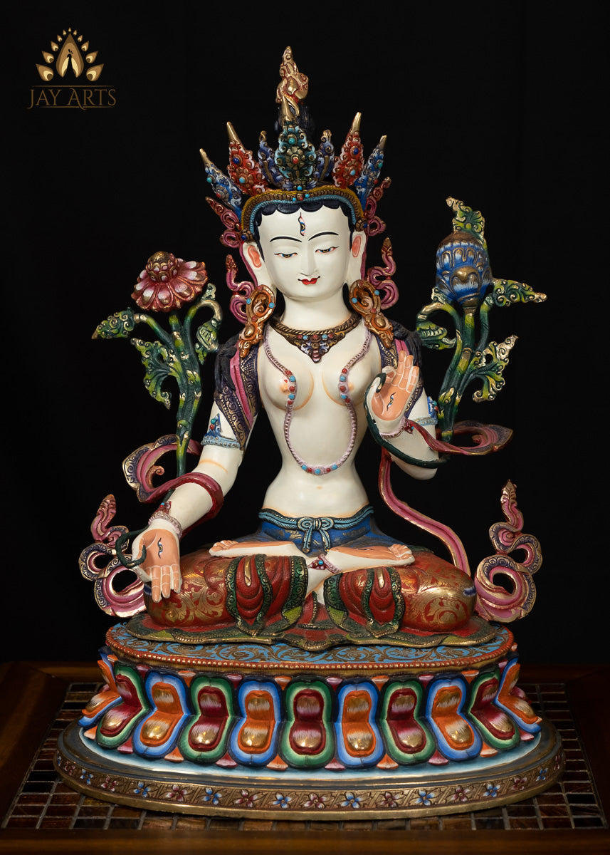 19” White Tara Bodhisattva of Compassion - Handcrafted Copper Statue from Nepal