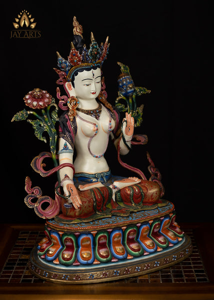 19” White Tara Bodhisattva of Compassion - Handcrafted Copper Statue from Nepal