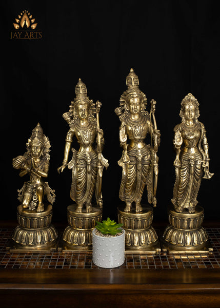 24" Large Brass Ram Parivar Set on Lotus Pedestal Exquisite Detailing | Hindu God Statues