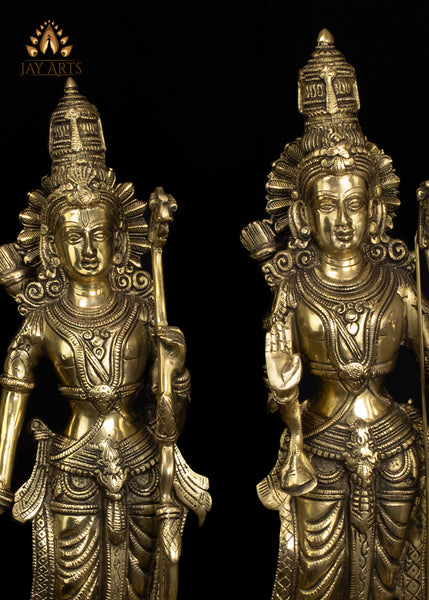 24" Large Brass Ram Parivar Set on Lotus Pedestal Exquisite Detailing | Hindu God Statues