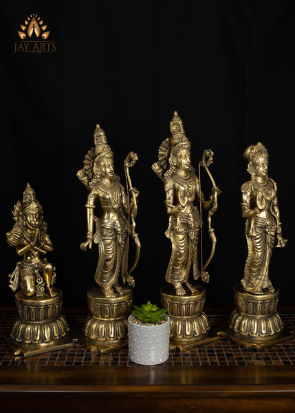 24" Large Brass Ram Parivar Set on Lotus Pedestal Exquisite Detailing | Hindu God Statues