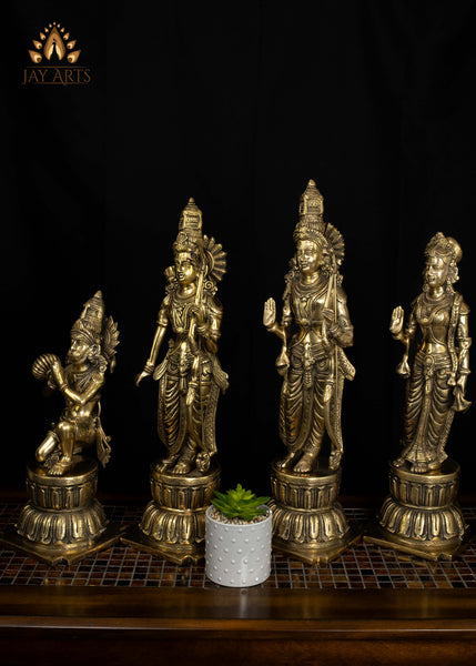 24" Large Brass Ram Parivar Set on Lotus Pedestal Exquisite Detailing | Hindu God Statues