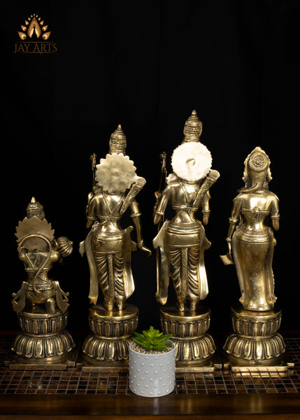 24" Large Brass Ram Parivar Set on Lotus Pedestal Exquisite Detailing | Hindu God Statues