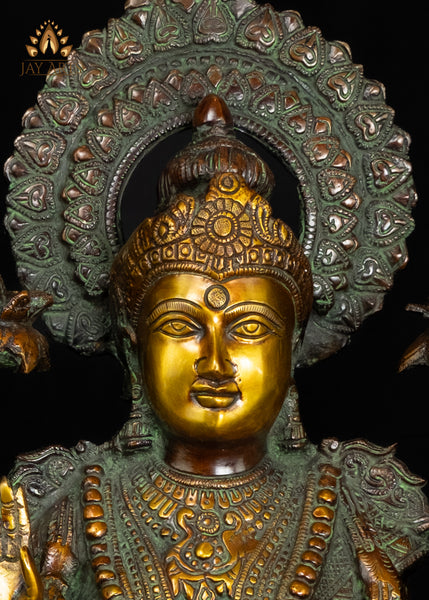 Brass Goddess Lakshmi Seated on Lotus with Owl 16" Divine Prosperity & Abundance