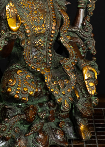 Brass Goddess Lakshmi Seated on Lotus with Owl 16" Divine Prosperity & Abundance