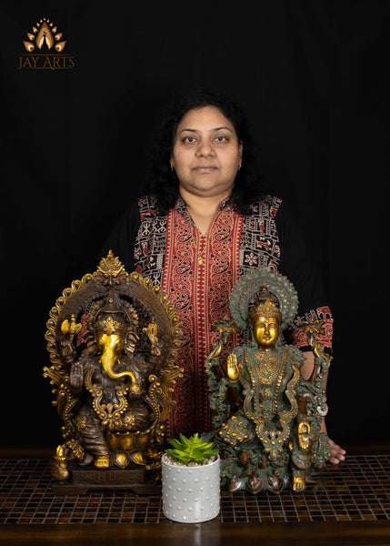 Brass Goddess Lakshmi Seated on Lotus with Owl 16" Divine Prosperity & Abundance