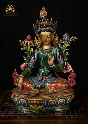 20" Green Tara Goddess Statue - Copper Statue Hand-painted in Patan, Nepal