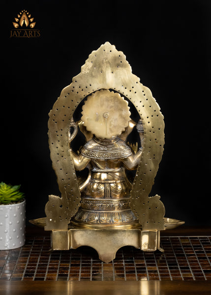 18" Brass Seated Ganesha in Abhaya Mudra with Five Diyas | Divine Ganapati Statue
