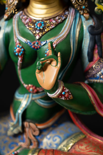 20" Green Tara Goddess Statue - Copper Statue Hand-painted in Patan, Nepal