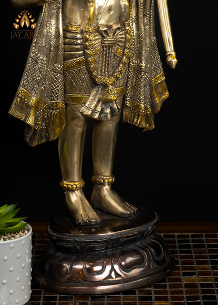 Brass Hanuman Statue on Lotus Pedestal in Abhaya Mudra 27" Elegant Brown Patina