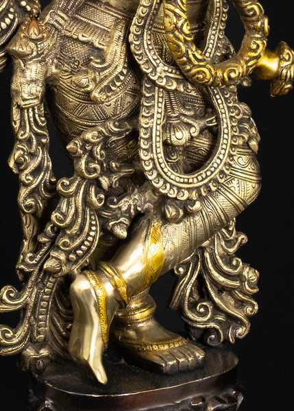 37" Tall Brass Lord Krishna Playing the Flute on Lotus Pedestal | Antique Patina | Hindu Art
