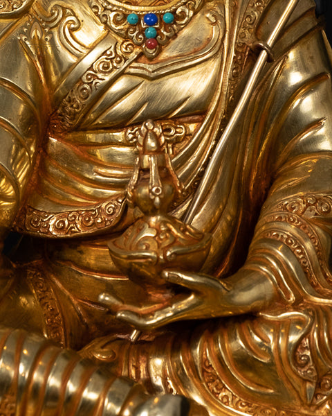 14" Guru Padmasambhava Gold Gilded Copper Statue from Nepal