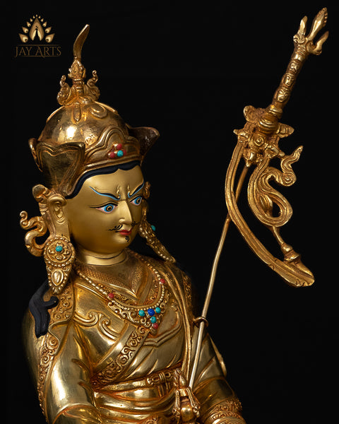 14" Guru Padmasambhava Gold Gilded Copper Statue from Nepal