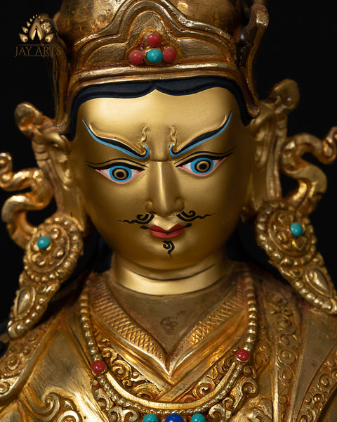 14" Guru Padmasambhava Gold Gilded Copper Statue from Nepal