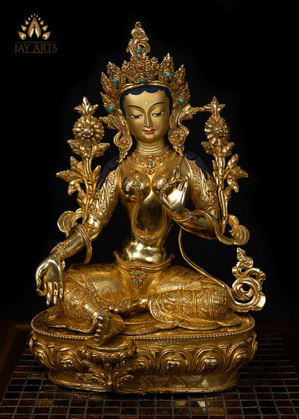 19” Green Tara Bodhisattva Copper Statue from Nepal.