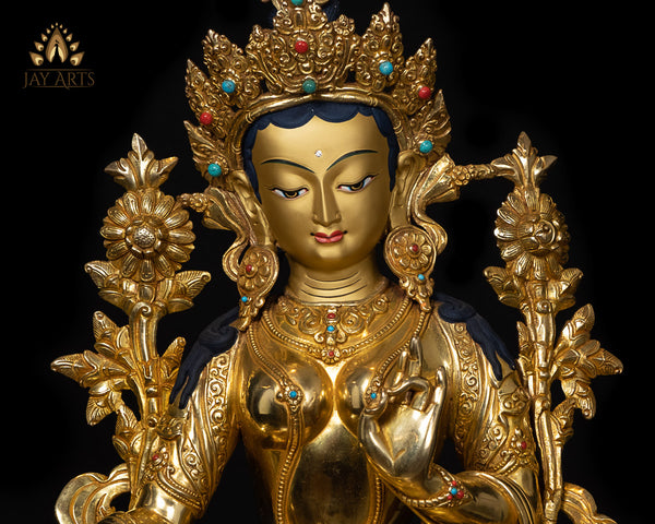 19” Green Tara Bodhisattva Copper Statue from Nepal.