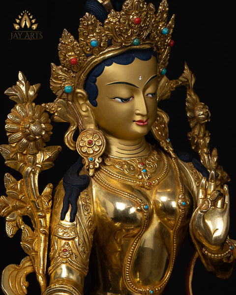 19” Green Tara Bodhisattva Copper Statue from Nepal.