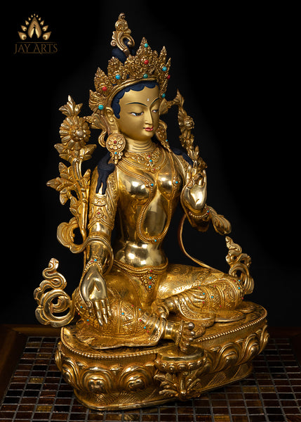 19” Green Tara Bodhisattva Copper Statue from Nepal.