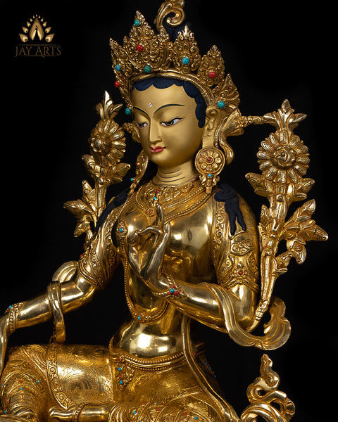 19” Green Tara Bodhisattva Copper Statue from Nepal.