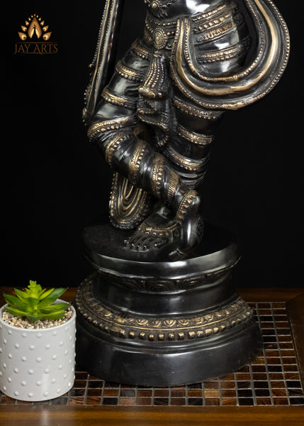 36" Brass Krishna Statue on Lotus Base with Flute Elegant Black Statue | Handcrafted in India